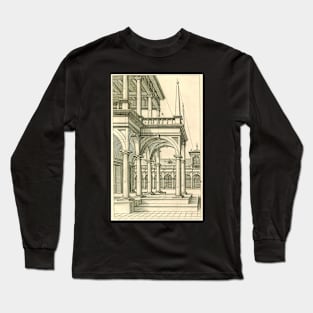 Vintage Architecture, Roman Courtyard with Columns by Henricus Hondius Long Sleeve T-Shirt